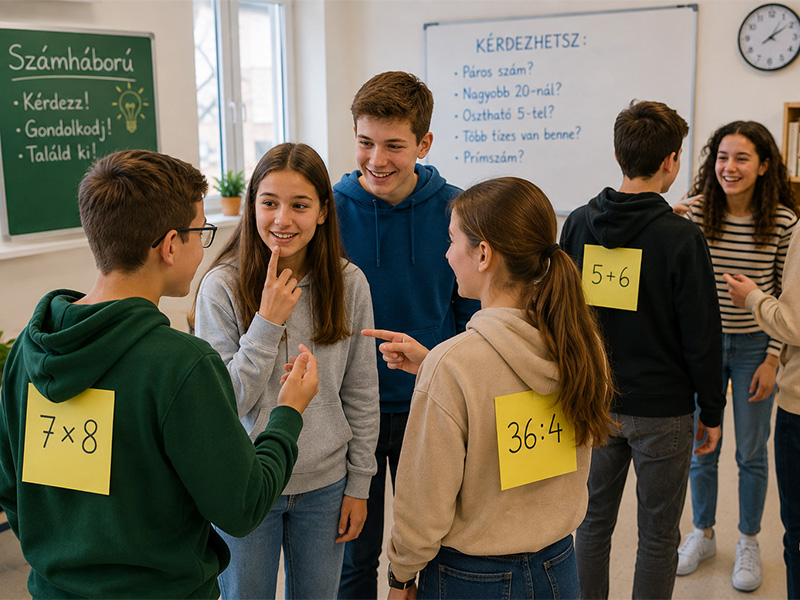 Vicces csapatépítő játékok gyerekeknek – számháború matek-csavarral 10–14 éveseknek